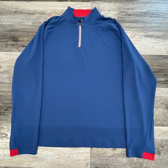 Johnnie-O Vesper Performance Lake Blue Mens Large Quarter Zip Golf Pullover - Picture 1 of 9